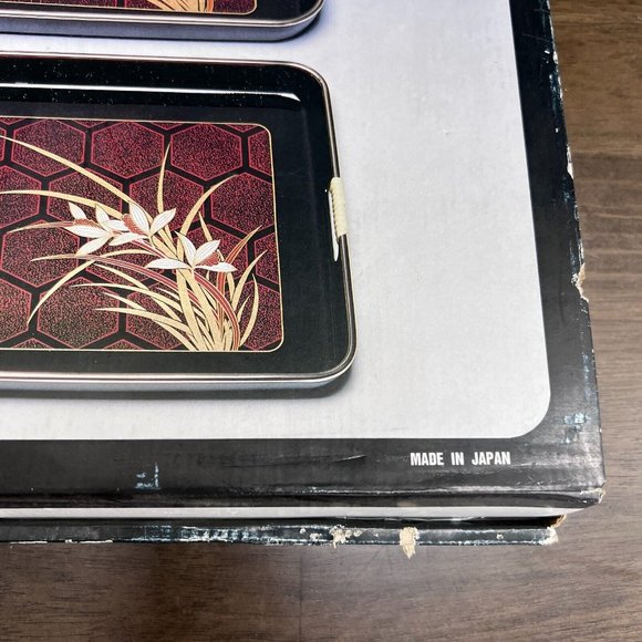 VINTAGE SHADDY ORCHID 3 PCS LACQUERED TRAYS SET OF 3 JAPAN ORIGINAL BOX NEW - Picture 3 of 7